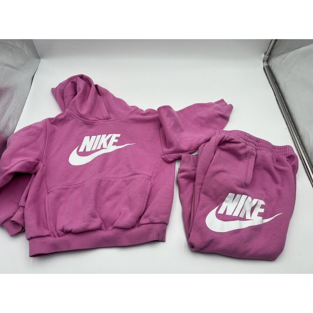Nike Pink Fleece 2-Piece Set Girls 5-6 Y pants/6-7 Y Hoodie + Jogger Pants Solid